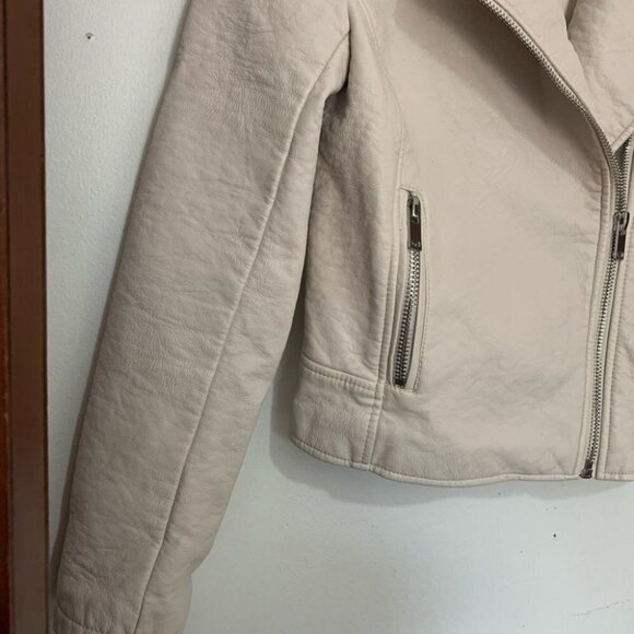 FOREVER 21 cream neutral stone Moto jacket faux leather - Picture 4 of 7